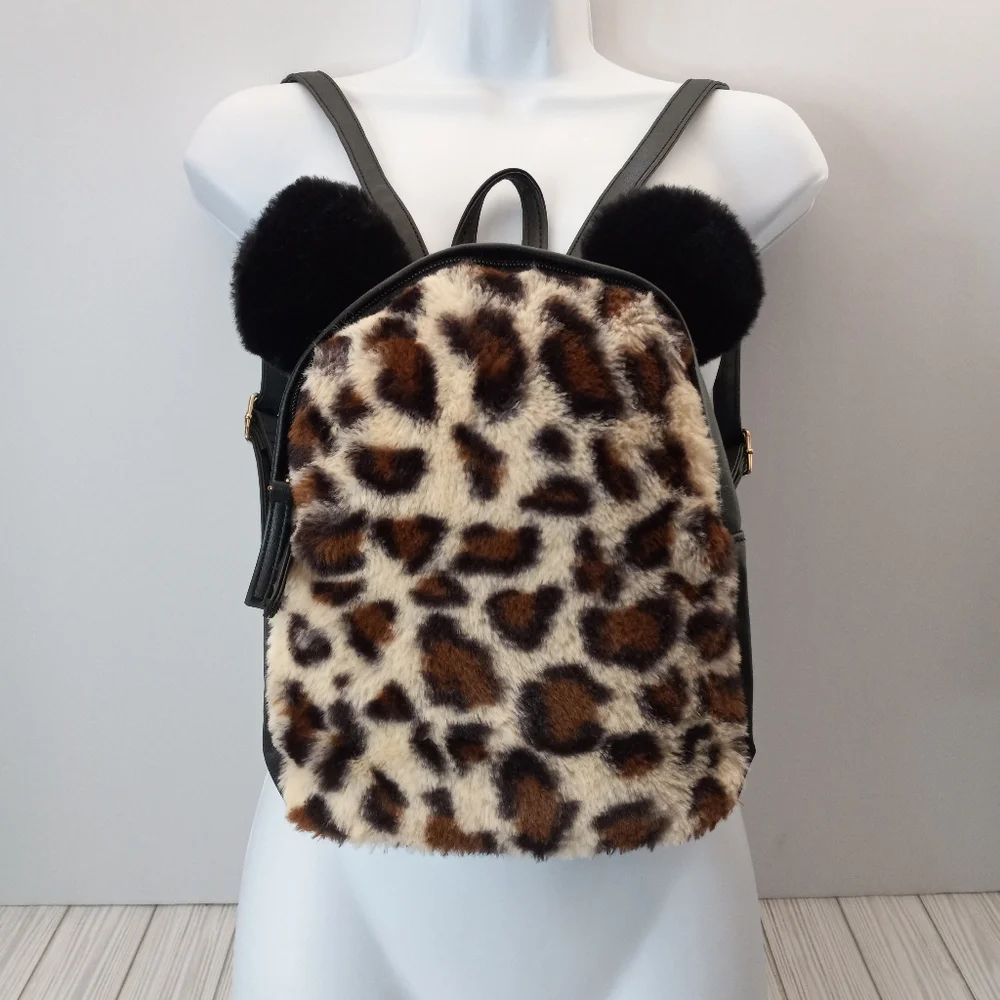 Deb & Dave Faux Fur Leopard Print Mini Backpack